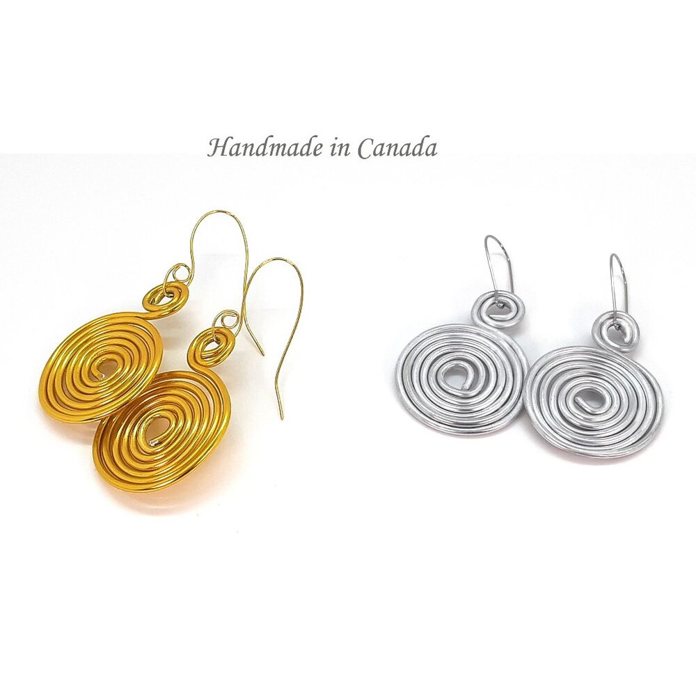 2 Pairs of Bold Spiral Dangle Earrings Handmade in Canada